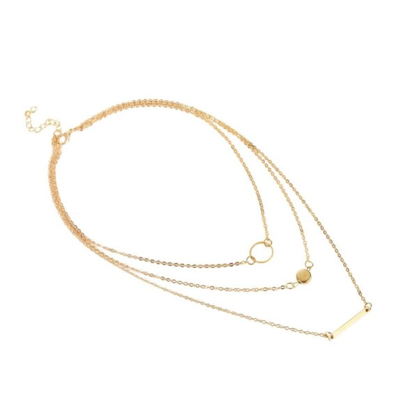5 for $25 Gold Color Layered Bar Circle Necklace - Picture 4 of 5